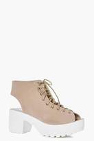 Thumbnail for your product : boohoo Peeptoe Lace Up Cleated Shoe Boot