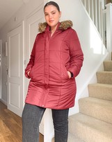 Thumbnail for your product : Junarose faux fur trim parka in burgundy