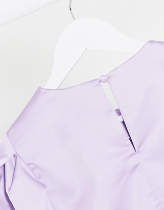 Monki Olly puff sleeve satin blouse in lilac