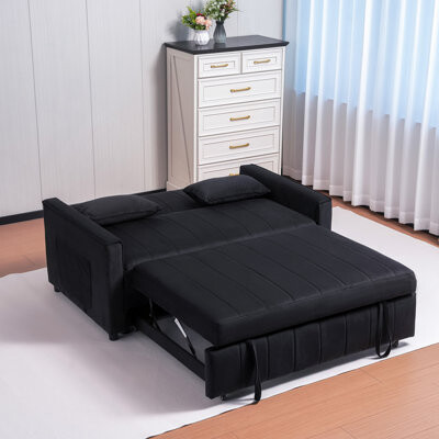 Sleeper Sofa Bed, 3-In-1 Velvet Pull Out Couch With Armrests, Storage Pockets And 2 Pillows, Adjustable Backrest, Sofa Bed Couch For Living Room, Bedr