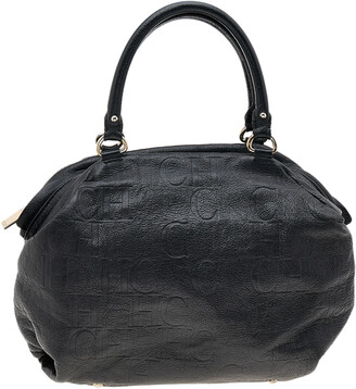 Pre-owned Carolina Herrera Black Chevron Leather Bimba Flap Bag