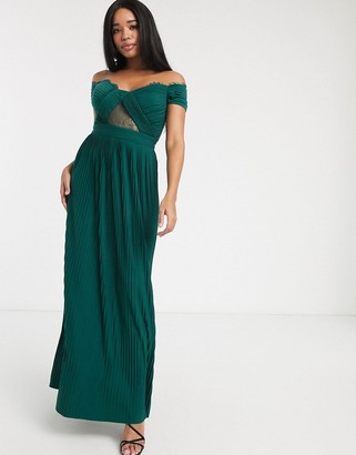 ASOS DESIGN ASOS DESIGN Fuller Bust premium lace and pleat maxi dress in forest green