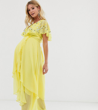 ASOS DESIGN Maternity maxi dress with cape back and dipped hem in embellishment