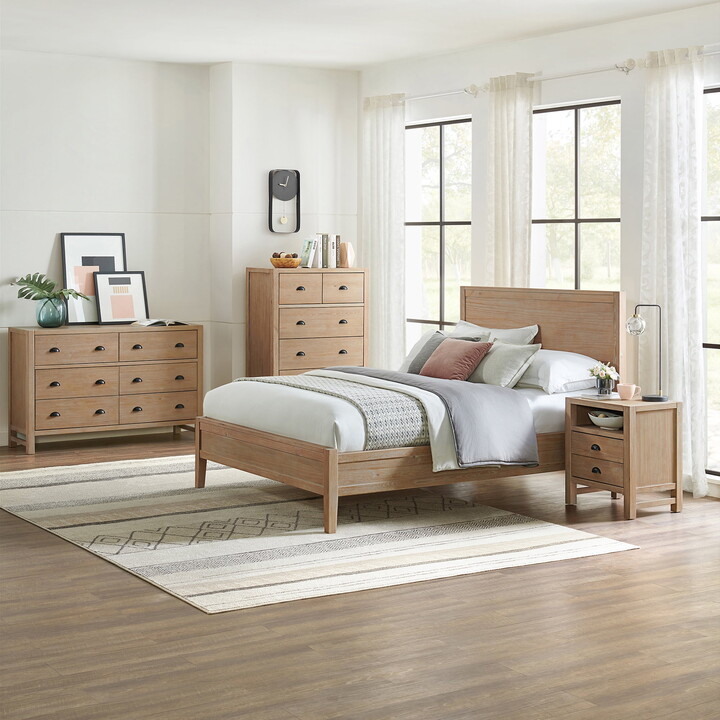 Alaterre Furniture Arden 4-Piece Wood Bedroom Set, Queen Size Bed with 50 in. High Headboard, Includes 2-Drawer Nightstand, 5-Drawer Chest, and 6-Drawer Double Dresser, Light Driftwood Finish