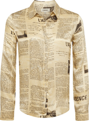 L'Agence Tyler Newspaper-Print Button-Front Blouse