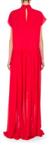 Thumbnail for your product : DELPOZO Bead-Embroidered Mock-Neck Georgette Gown, Red
