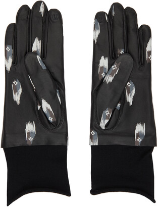 Undercover Black Leather Printed Gloves