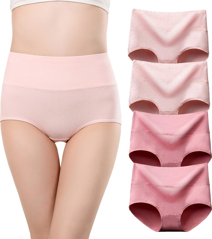 KICYENAN Womens Full Briefs Cotton Knickers Multipack High Waisted Panties  Pack of 4 Pink Pale Mauve XL UK 20 - ShopStyle