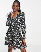 Thumbnail for your product : Little Mistress plunge front mini dress in smudge print