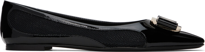Ferragamo Black Zea Mesh Ballerina Flats - ShopStyle