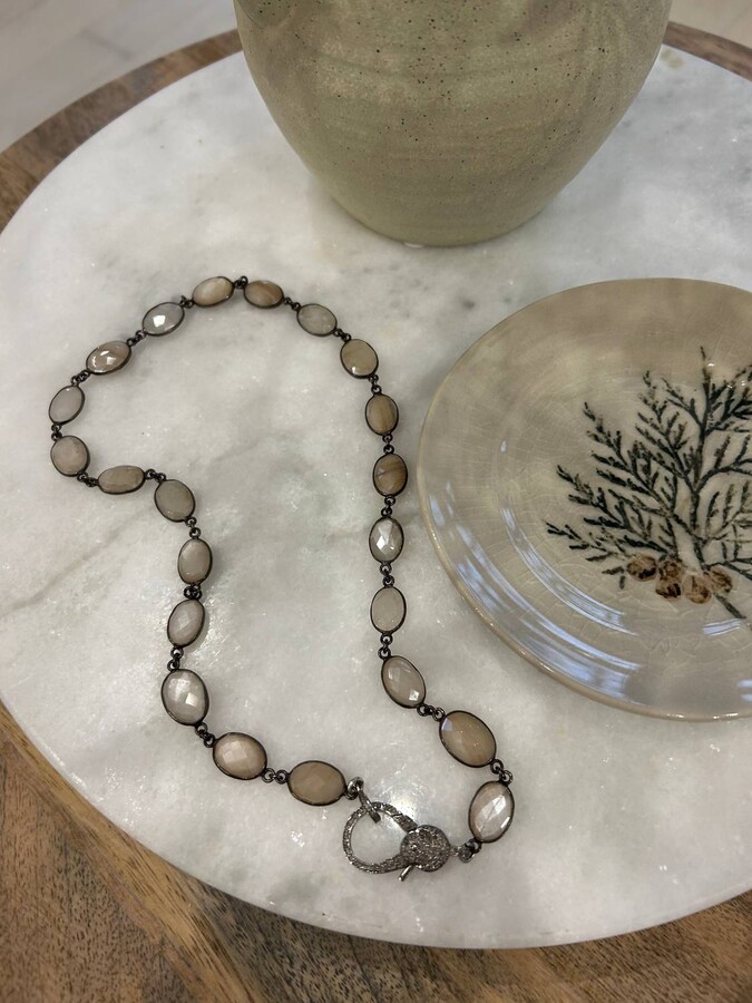 Morgan & Me Women's Moonstone With Pave Diamond Lobster Clasp Necklace In Silver