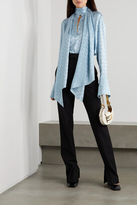 Fendi Tie-detailed Silk-jacquard Blouse - Blue - ShopStyle Tops