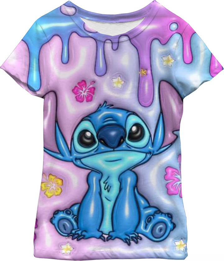 MINISO Hot Sale Girls Disney Stitch T-shirt Children & apos;s Heart Graphic Short Sleeved Summer Kids Soft T Shirts Trend Clothes Girl Top Tee