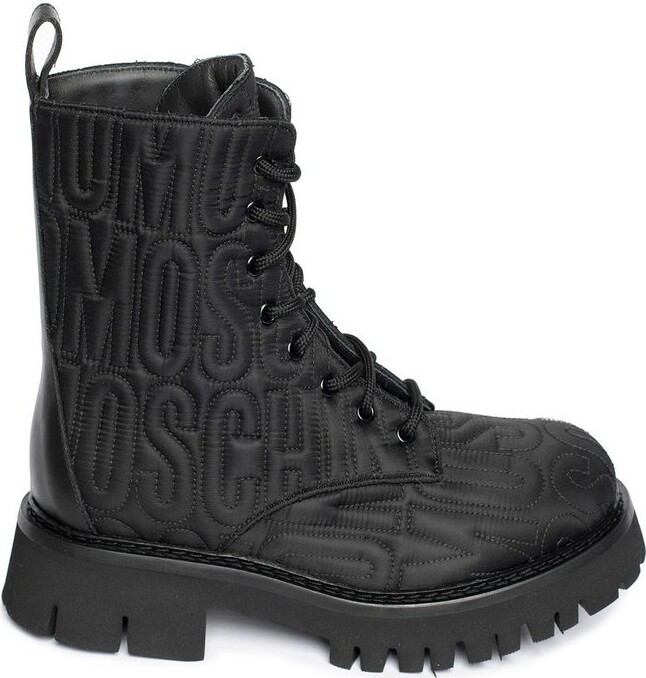 Moschino Logo Jacquard Round-Toe Ankle Boots