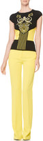 Thumbnail for your product : Versace Intarsia-Knit Cap-Sleeve Top, Black/Yellow