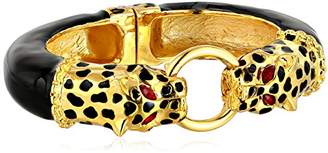 Kenneth Jay Lane Kenneth Jay Lane Enamel with Gold and Spots Double Leopard Head Bracelet