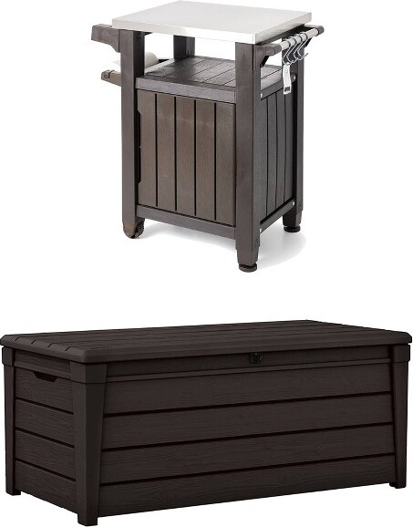 Keter KeterUnity40GalGrillingBarCartwithBrightwood120GalStorageDeckBox