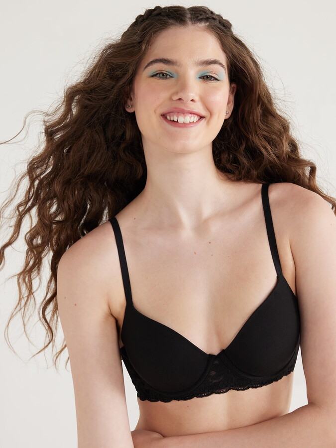 No Boundaries Women’s Demi Underwire T-Shirt Bra with Sugarcup, Sizes 34A-40DD