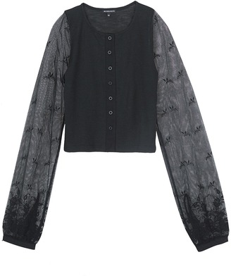Ann Demeulemeester Floral lace sleeve jersey cropped cardigan