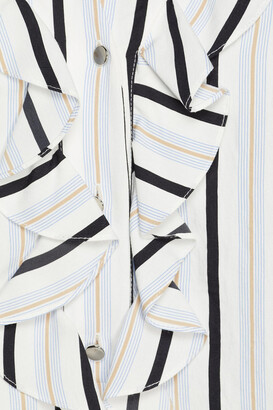 Claudie Pierlot Ruffle-trimmed striped twill shirt