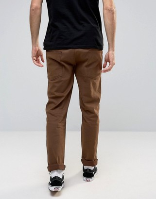 ASOS Straight Pants With Button Fly In Dark Brown