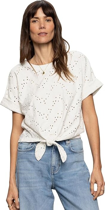 Sanctuary All Day Eyelet T-Shirts Women's T Shirt Bleached White : MD (US 8), Cotton