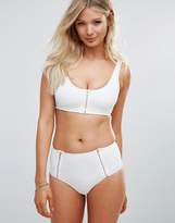 Thumbnail for your product : Wolfwhistle Wolf & Whistle White Textured Gold Zip Bikini Top B-F Cup