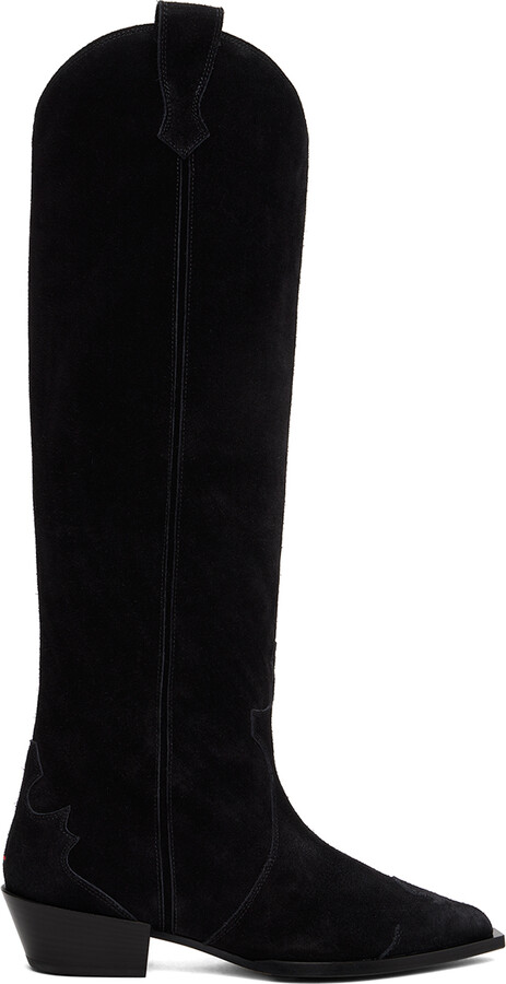AEYDĒ Black Aruna Suede Cowboy Tall Boots