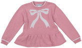 Thumbnail for your product : Florence Eiseman Bow-Intarsia Peplum Sweater, Pink, 4-6X