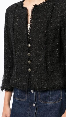 Chanel Pre Owned Metallic Threading Collarless Tweed Jacket