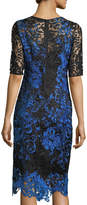Thumbnail for your product : Rickie Freeman For Teri Jon Half-Sleeve Two-Tone Lace Overlay Cocktail Dress