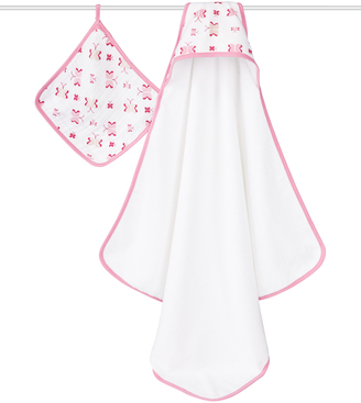 Aden Anais Pink & White Muslin Princess Posie Hooded Towel & Washcloth