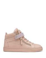 Thumbnail for your product : Giuseppe Zanotti Leather Crystal-Strap High-Top Sneaker, Pink, Youth