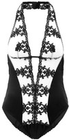 Thumbnail for your product : Fleur of England Onyx Embroidered Silk-blend Bodysuit - Black