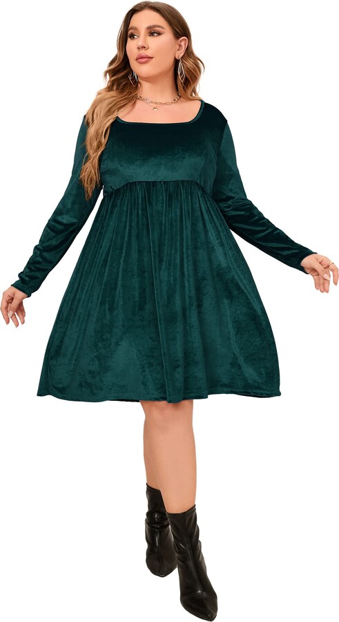 KOJOOIN Women's Square Neck Long Sleeve Plus Size Cocktail Velvet Dress -  ShopStyle