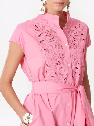 Carolina Herrera Floral Embroidered Belted Shirt Dress