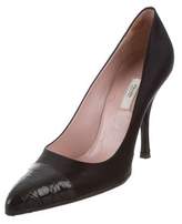 Thumbnail for your product : Prada Crocodile-Trimmed Pointed-Toe Pumps