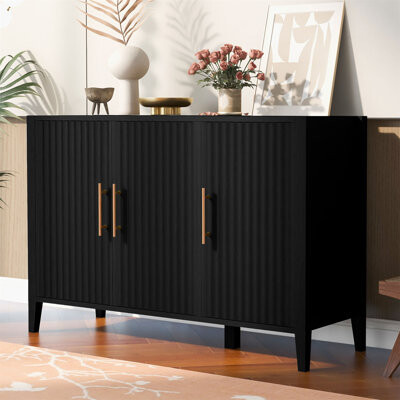 Ebern Designs Featured Three-Door Storage Cabinet With Metal Handles, Durable And Stylish For Organized Living Spaces