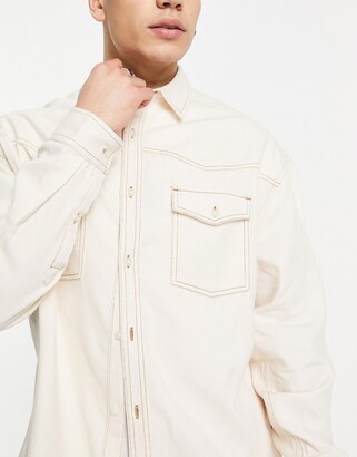 ASOS DESIGN oversized vintage denim shirt in ecru