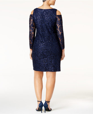 Alex Evenings Plus Size Sequined Lace Cold-Shoulder Dress