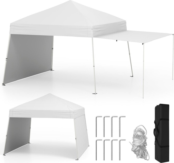 Gymax 14 X 9.2 Ft Pop up Canopy Tent w/ 2 Convertible Sidewalls to Awning & Stakes