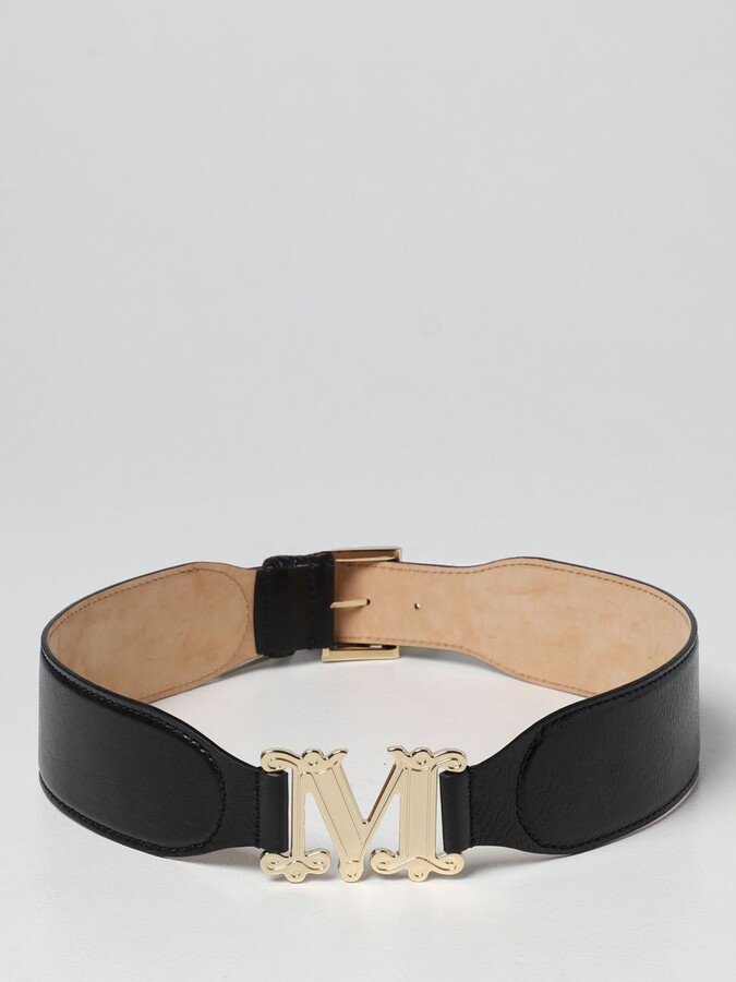 Max Mara 1.5cm Logo Soft Leather Belt in Black White Womens Belts Max Mara Belts 