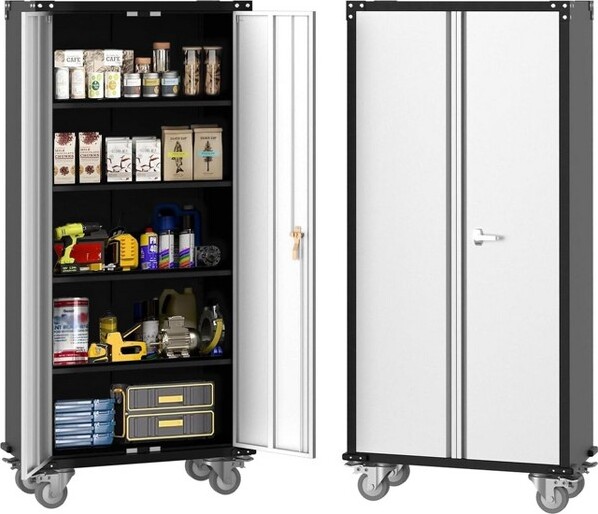 SunnyFurn Heavy-dutysteelmulti-purposestoragecabinetwith2lockabledoorsand4adjustableshelvesidealfororganizingtoolsingaragesoffices