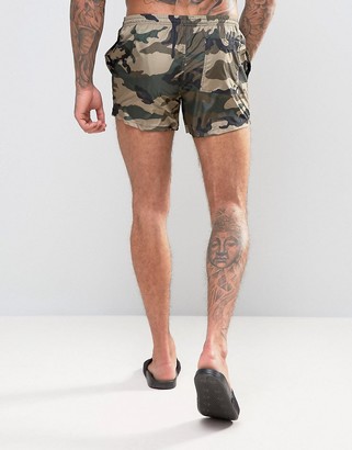 Brave Soul 2 Pack Short Length Swim Shorts in Solid Black and Camo Print
