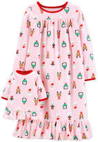 Thumbnail for your product : Carter's Toddler Girls Holiday-Print Nightgown with Doll Nightgown