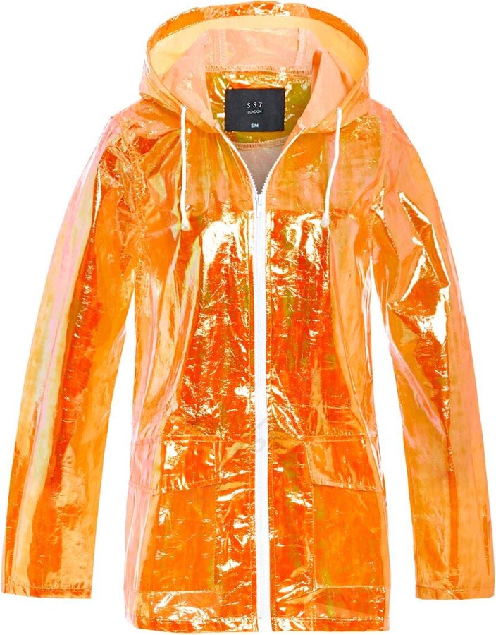 Womens Holographic Rain Mac Waterproof Raincoat Ladies Pink Jacket Size 8-16 