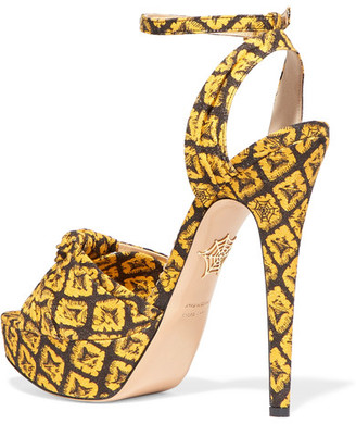 Charlotte Olympia Show Shoes Printed Canvas Platform Sandals - Mustard