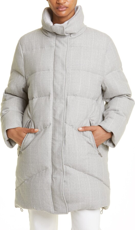 Eleventy Pinstripe Wool Stretch Flannel Puffer Coat