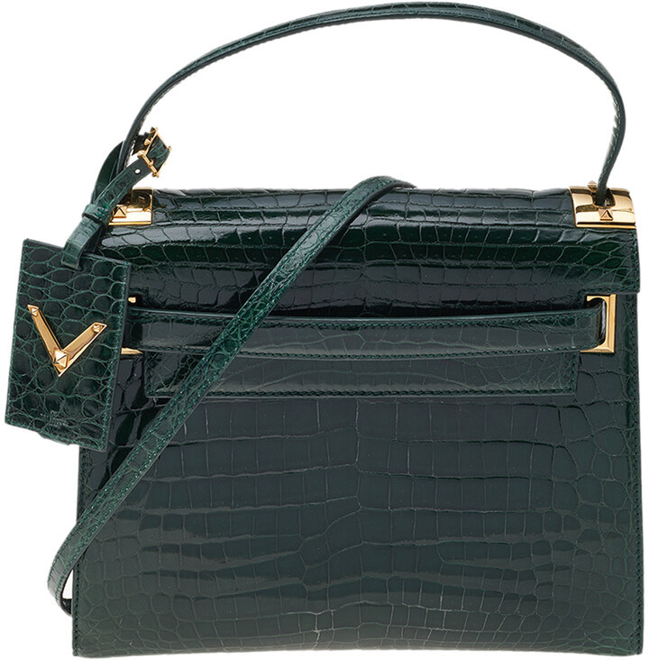 Valentino Dark Green Crocodile My Rockstud Top Handle Bag - ShopStyle