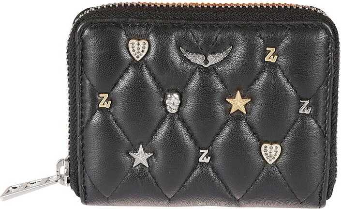 Zadig & Voltaire Logo Plaque Zip-around Mini Wallet in Gray